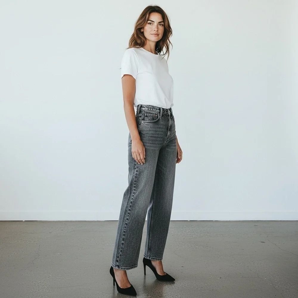 Zara High-Rise Wide Leg Crop Faded Charcoal Black Jeans Size 8